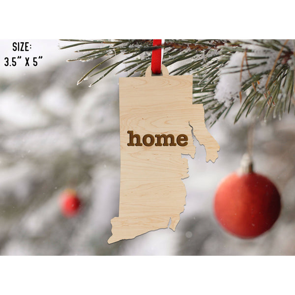 "Home" State Outline Maple Ornament (Available In All 50 States ) Ornament Shop LazerEdge RI - Rhode Island Maple 