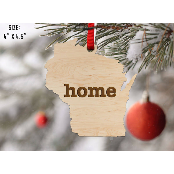 "Home" State Outline Maple Ornament (Available In All 50 States ) Ornament Shop LazerEdge WI - Wisconsin Maple 