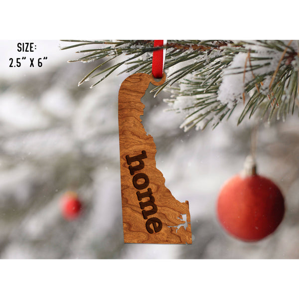 "Home" State Outline Cherry Ornament (Available In All 50 States ) Ornament Shop LazerEdge DE - Delaware Cherry 