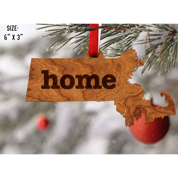 "Home" State Outline Cherry Ornament (Available In All 50 States ) Ornament Shop LazerEdge MA - Massachusetts Cherry 