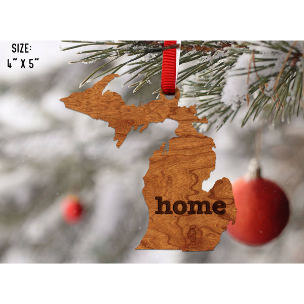"Home" State Outline Cherry Ornament (Available In All 50 States ) Ornament Shop LazerEdge MI - Michigan Cherry 