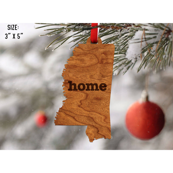 "Home" State Outline Cherry Ornament (Available In All 50 States ) Ornament Shop LazerEdge MS - Mississippi Cherry 