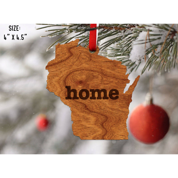 "Home" State Outline Cherry Ornament (Available In All 50 States ) Ornament Shop LazerEdge WI - Wisconsin Cherry 