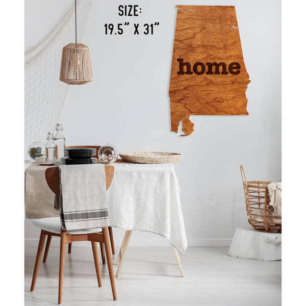 "Home" State Outline Wall Hanging (Available In All 50 States) Large Size Wall Hanging Shop LazerEdge AL - Alabama Cherry 