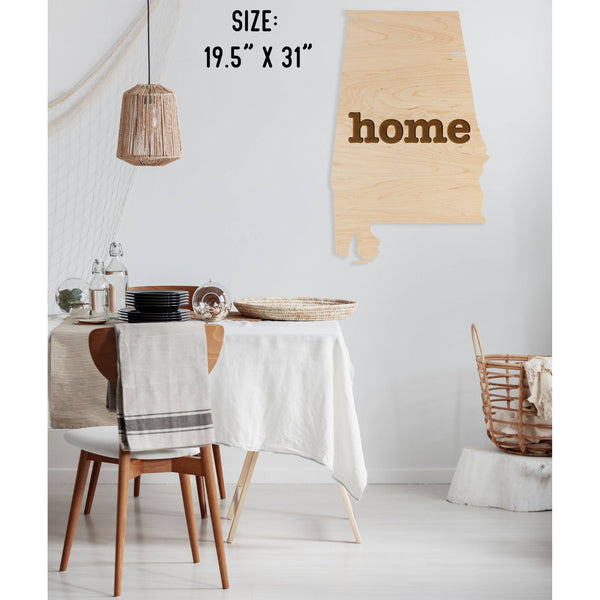 "Home" State Outline Wall Hanging (Available In All 50 States) Large Size Wall Hanging Shop LazerEdge AL - Alabama Maple 