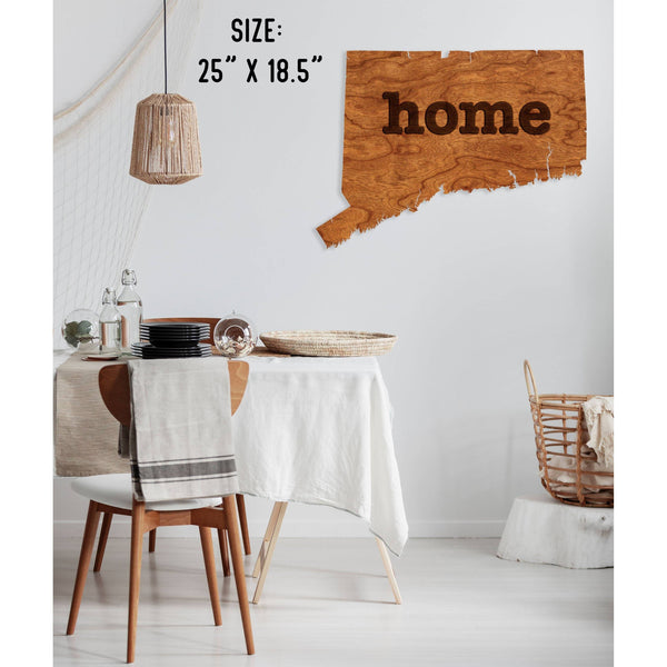 "Home" State Outline Wall Hanging (Available In All 50 States) Large Size Wall Hanging Shop LazerEdge CT - Connecticut Cherry 