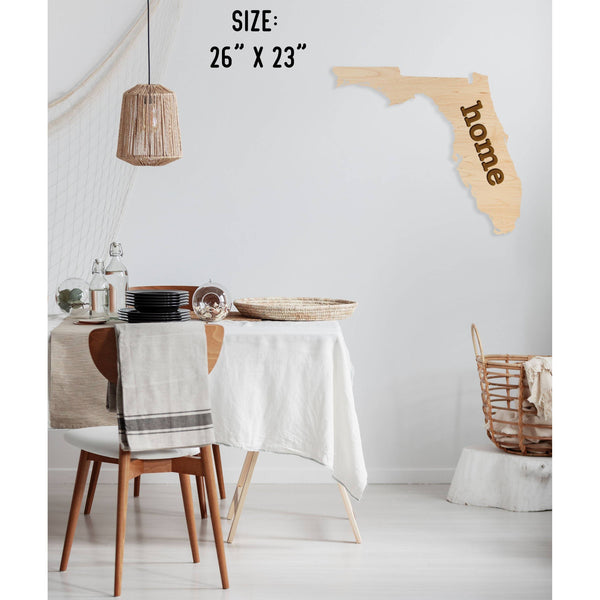 "Home" State Outline Wall Hanging (Available In All 50 States) Large Size Wall Hanging Shop LazerEdge FL - Florida Maple 