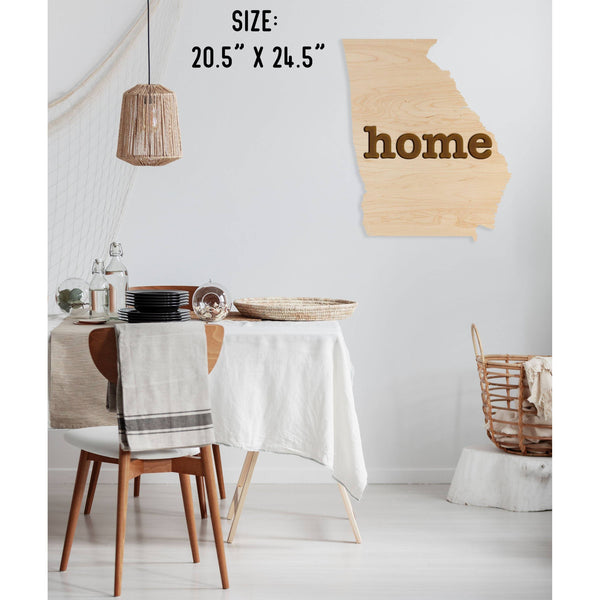 "Home" State Outline Wall Hanging (Available In All 50 States) Large Size Wall Hanging Shop LazerEdge GA - Georgia Maple 