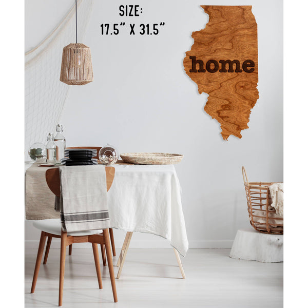 "Home" State Outline Wall Hanging (Available In All 50 States) Large Size Wall Hanging Shop LazerEdge IL - Illinois Cherry 