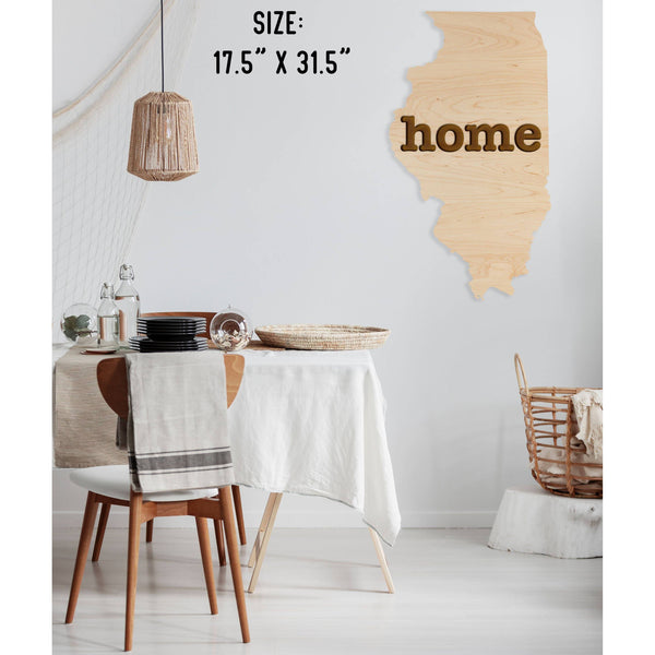"Home" State Outline Wall Hanging (Available In All 50 States) Large Size Wall Hanging Shop LazerEdge IL - Illinois Maple 