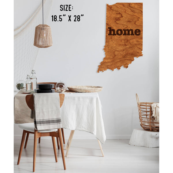 "Home" State Outline Wall Hanging (Available In All 50 States) Large Size Wall Hanging Shop LazerEdge IN - Indiana Cherry 
