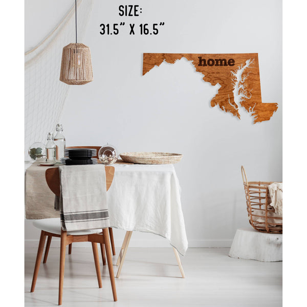 "Home" State Outline Wall Hanging (Available In All 50 States) Large Size Wall Hanging Shop LazerEdge MD - Maryland Cherry 
