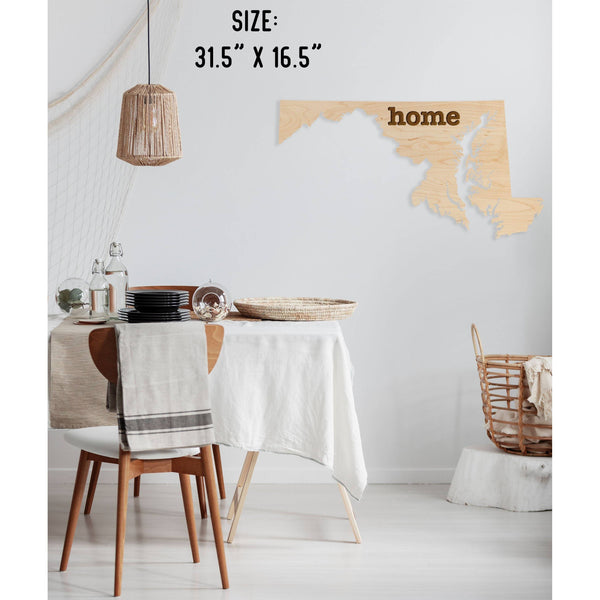 "Home" State Outline Wall Hanging (Available In All 50 States) Large Size Wall Hanging Shop LazerEdge MD - Maryland Maple 