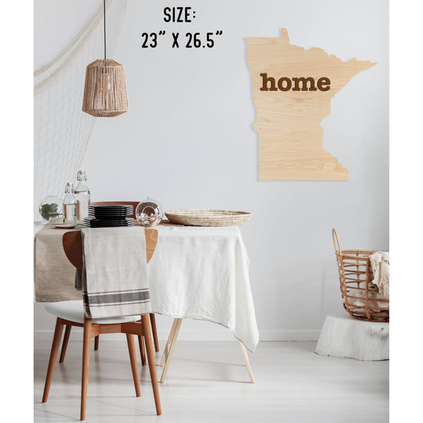 "Home" State Outline Wall Hanging (Available In All 50 States) Large Size Wall Hanging Shop LazerEdge MN - Minnesota Maple 