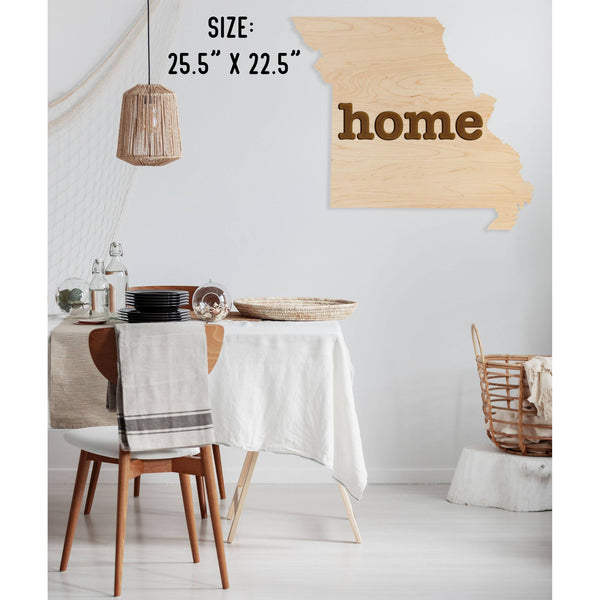 "Home" State Outline Wall Hanging (Available In All 50 States) Large Size Wall Hanging Shop LazerEdge MO - Missouri Maple 