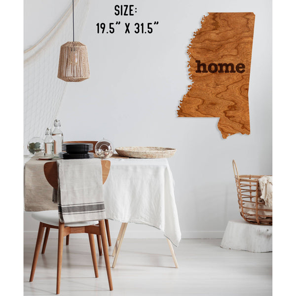 "Home" State Outline Wall Hanging (Available In All 50 States) Large Size Wall Hanging Shop LazerEdge MS - Mississippi Cherry 