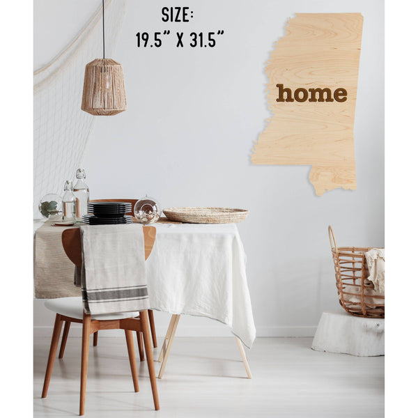 "Home" State Outline Wall Hanging (Available In All 50 States) Large Size Wall Hanging Shop LazerEdge MS - Mississippi Maple 