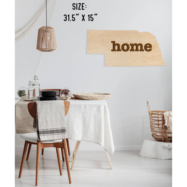 "Home" State Outline Wall Hanging (Available In All 50 States) Large Size Wall Hanging Shop LazerEdge NE - Nebraska Maple 