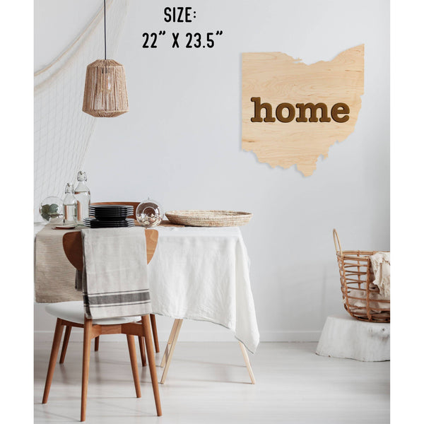 "Home" State Outline Wall Hanging (Available In All 50 States) Large Size Wall Hanging Shop LazerEdge OH - Ohio Maple 