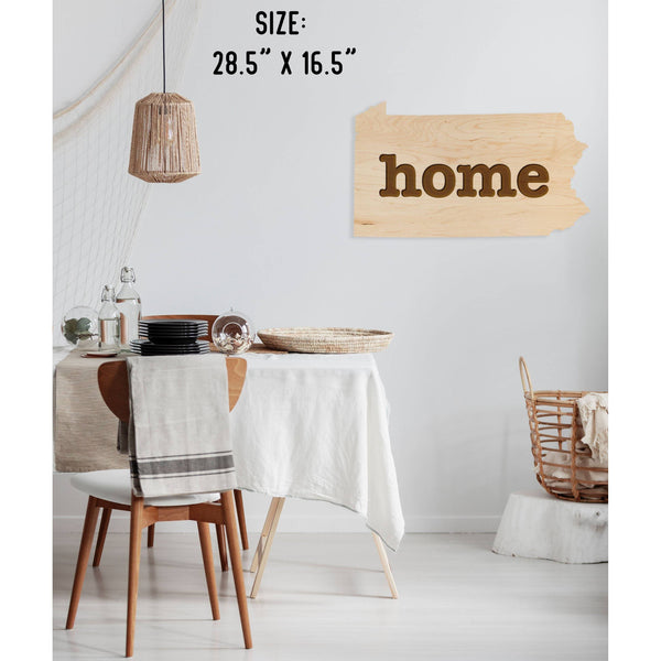 "Home" State Outline Wall Hanging (Available In All 50 States) Large Size Wall Hanging Shop LazerEdge PA - Pennsylvania Maple 