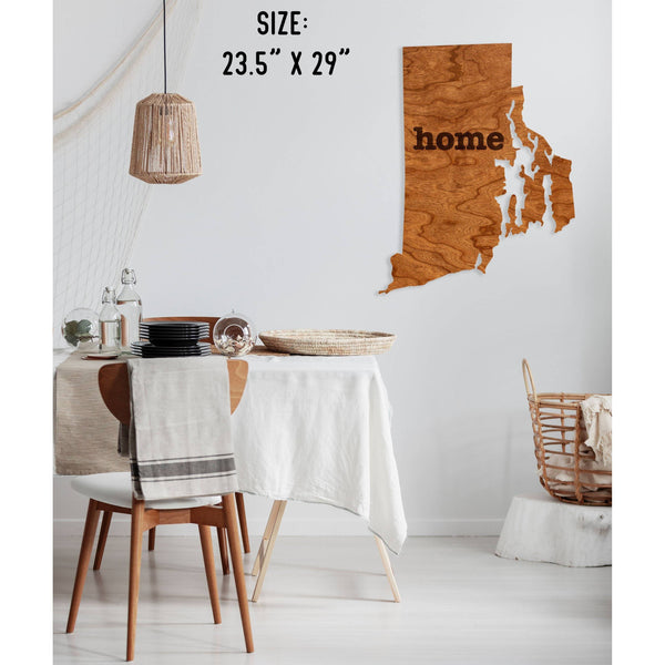 "Home" State Outline Wall Hanging (Available In All 50 States) Large Size Wall Hanging Shop LazerEdge RI - Rhode Island Cherry 