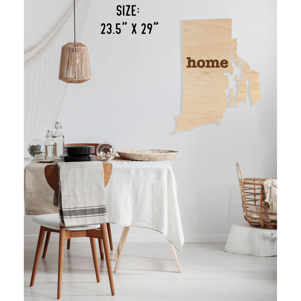 "Home" State Outline Wall Hanging (Available In All 50 States) Large Size Wall Hanging Shop LazerEdge RI - Rhode Island Maple 