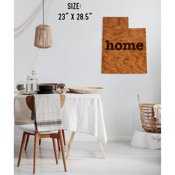 "Home" State Outline Wall Hanging (Available In All 50 States) Large Size Wall Hanging Shop LazerEdge UT - Utah Cherry 