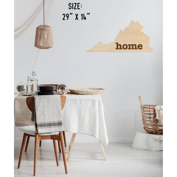 "Home" State Outline Wall Hanging (Available In All 50 States) Large Size Wall Hanging Shop LazerEdge VA - Virginia Maple 