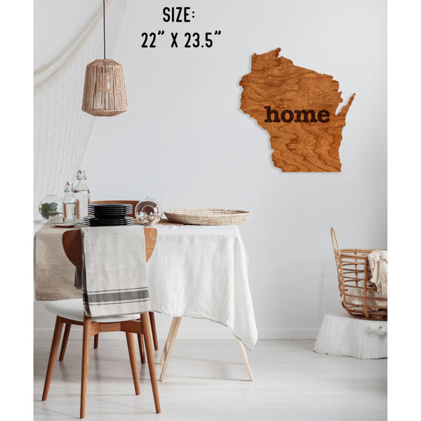 "Home" State Outline Wall Hanging (Available In All 50 States) Large Size Wall Hanging Shop LazerEdge WI - Wisconsin Cherry 