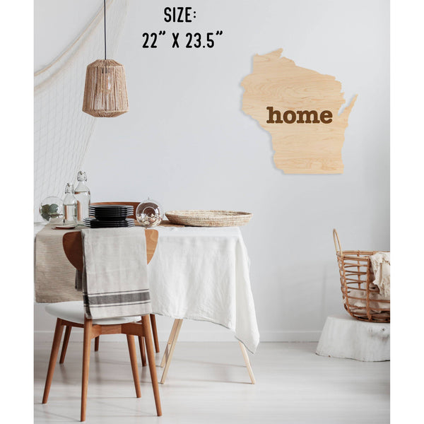 "Home" State Outline Wall Hanging (Available In All 50 States) Large Size Wall Hanging Shop LazerEdge WI - Wisconsin Maple 