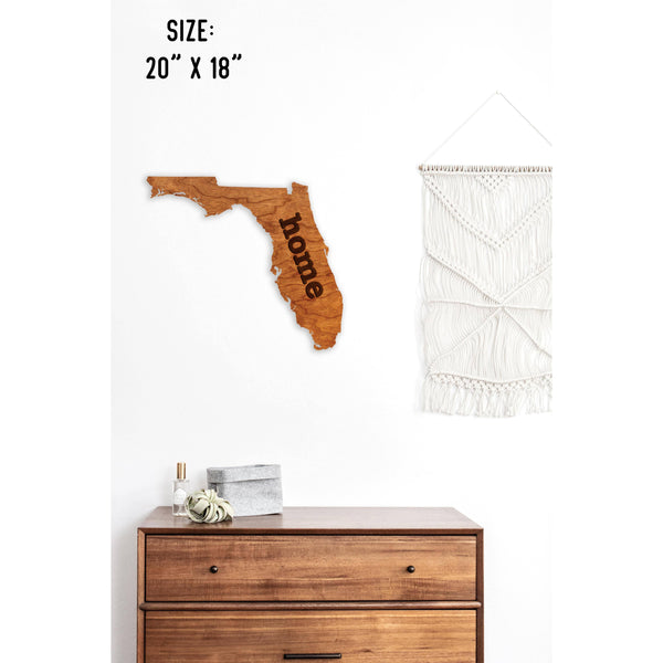 "Home" State Outline Wall Hanging (Available In All 50 States) Wall Hanging Shop LazerEdge FL - Florida Cherry 