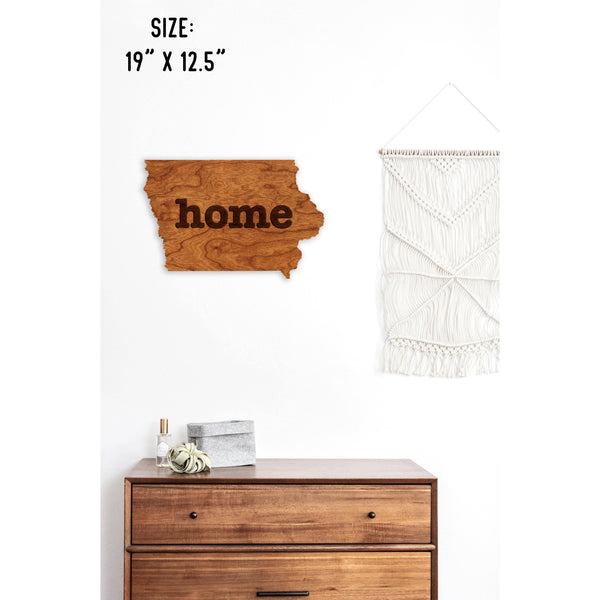 "Home" State Outline Wall Hanging (Available In All 50 States) Wall Hanging Shop LazerEdge IA - Iowa Cherry 