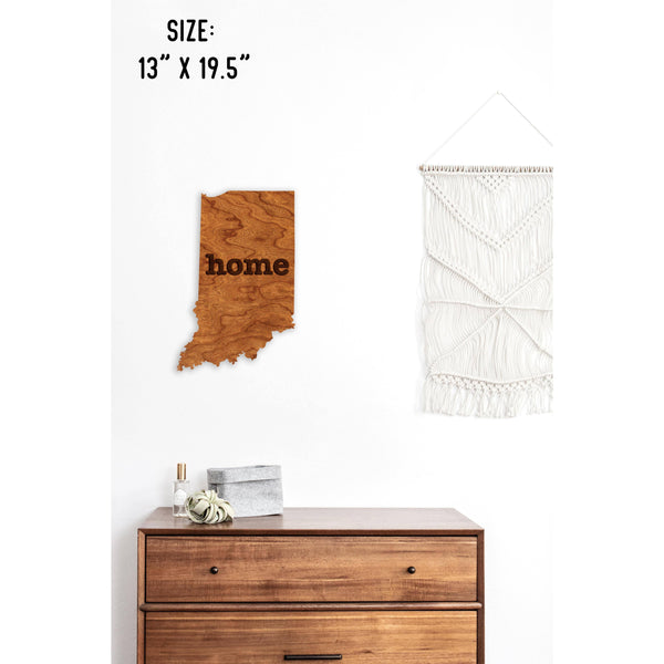 "Home" State Outline Wall Hanging (Available In All 50 States) Wall Hanging Shop LazerEdge IN - Indiana Cherry 