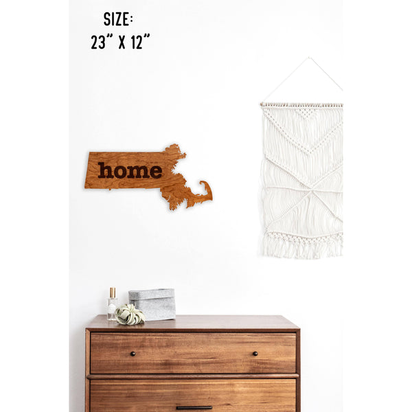 "Home" State Outline Wall Hanging (Available In All 50 States) Wall Hanging Shop LazerEdge MA - Massachusetts Cherry 