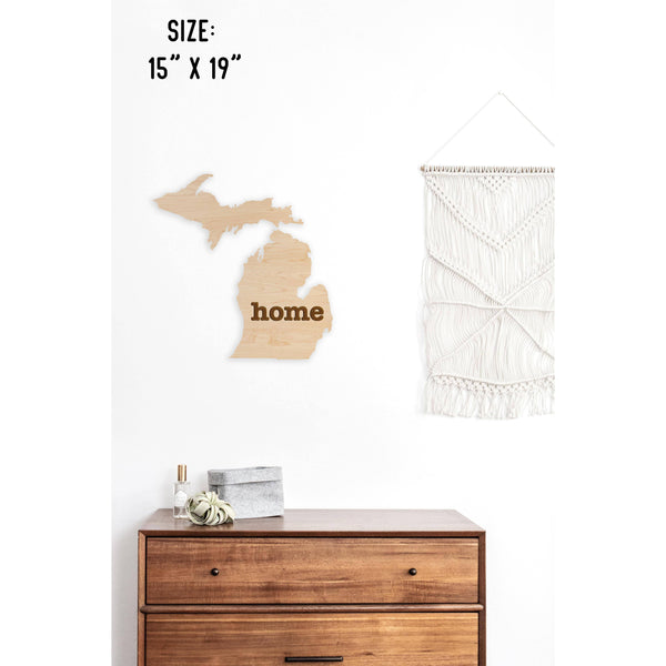 "Home" State Outline Wall Hanging (Available In All 50 States) Wall Hanging Shop LazerEdge MI - Michigan Maple 