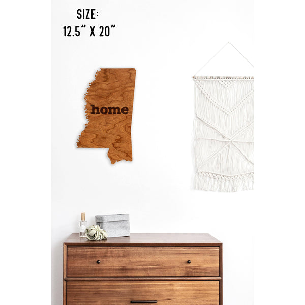 "Home" State Outline Wall Hanging (Available In All 50 States) Wall Hanging Shop LazerEdge MS - Mississippi Cherry 