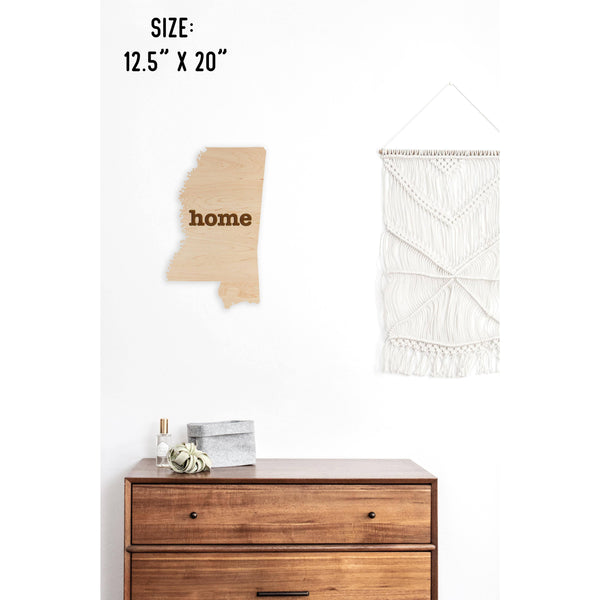 "Home" State Outline Wall Hanging (Available In All 50 States) Wall Hanging Shop LazerEdge MS - Mississippi Maple 