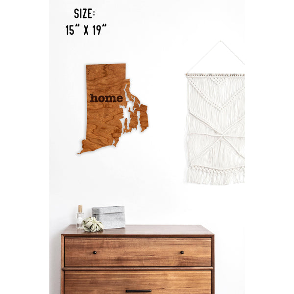 "Home" State Outline Wall Hanging (Available In All 50 States) Wall Hanging Shop LazerEdge RI - Rhode Island Cherry 