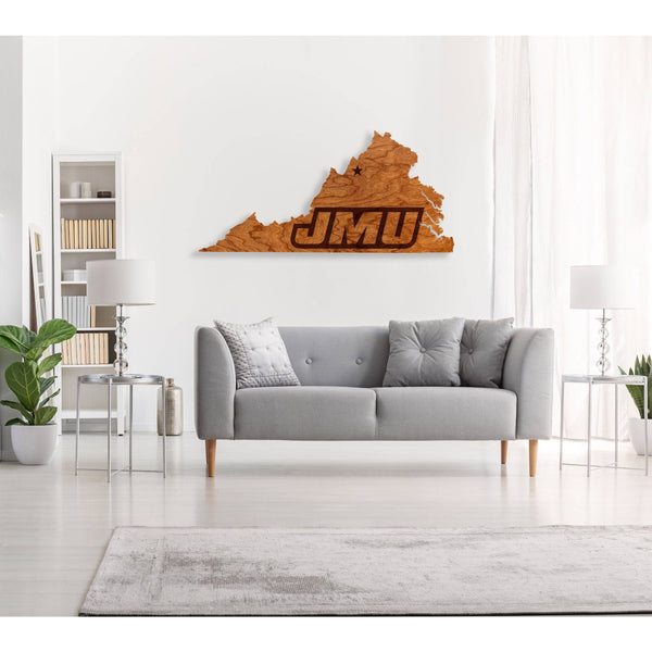 James Madison University - Wall Hanging - State Map - Virginia with "JMU" Letters Cutout Wall Hanging Shop LazerEdge 