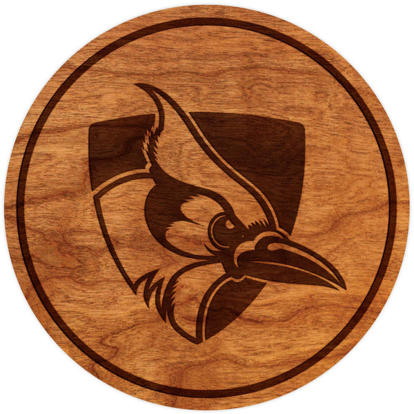 Johns Hopkins Blue Jay Coaster Shield and Blue Jay Coaster LazerEdge Cherry 