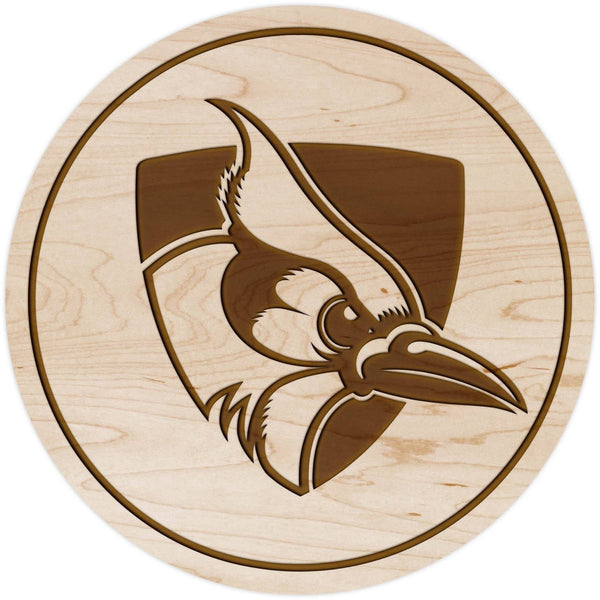 Johns Hopkins Blue Jay Coaster Shield and Blue Jay Coaster LazerEdge Maple 