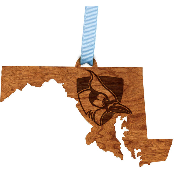 Johns Hopkins - Ornament - State Map with Shield and Blue Jay Ornament LazerEdge 