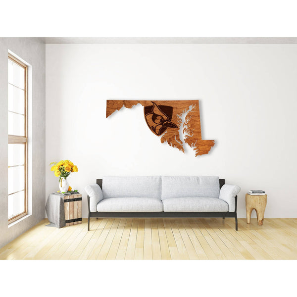 Johns Hopkins - Wall Hanging - State Map - Shield and Blue Jay Wall Hanging LazerEdge 