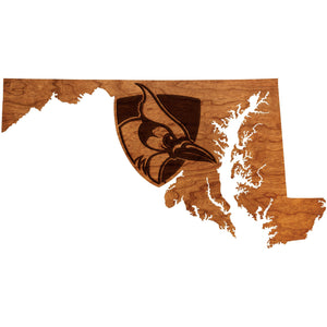Johns Hopkins - Wall Hanging - State Map - Shield and Blue Jay Wall Hanging LazerEdge 