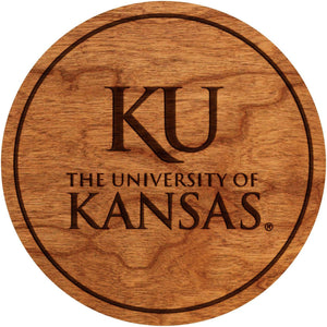 Kansas Jayhawk Coaster "KU" over Full Name Coaster Shop LazerEdge Cherry 