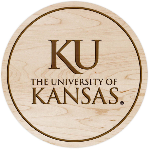 Kansas Jayhawk Coaster "KU" over Full Name Coaster Shop LazerEdge Maple 