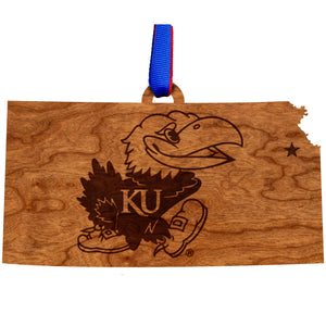 Kansas - Ornament - State Map with Jayhawk Ornament LazerEdge 