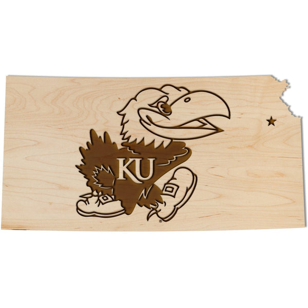 Kansas - Wall Hanging - Crafted from Cherry or Maple Wood Wall Hanging LazerEdge Standard Maple Jayhawk on State