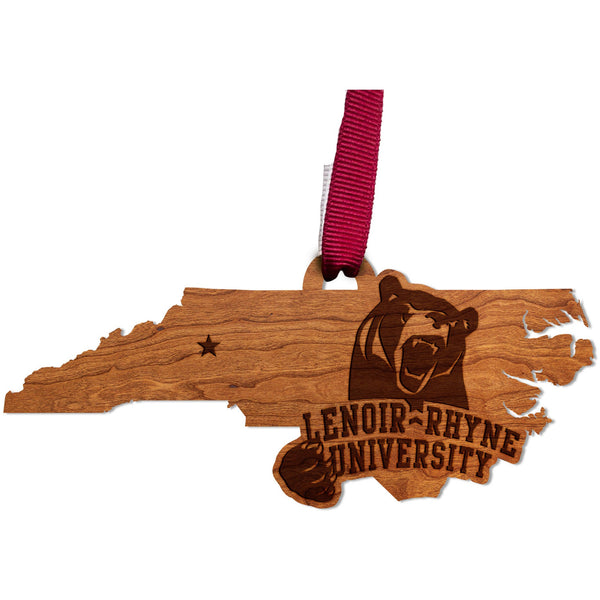 Lenoir-Rhyne - Ornament - Crafted from Cherry or Maple Wood Ornament LazerEdge Cherry Lenoir-Rhyne Bear on State 