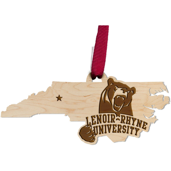 Lenoir-Rhyne - Ornament - Crafted from Cherry or Maple Wood Ornament LazerEdge Maple Lenoir-Rhyne Bear on State 
